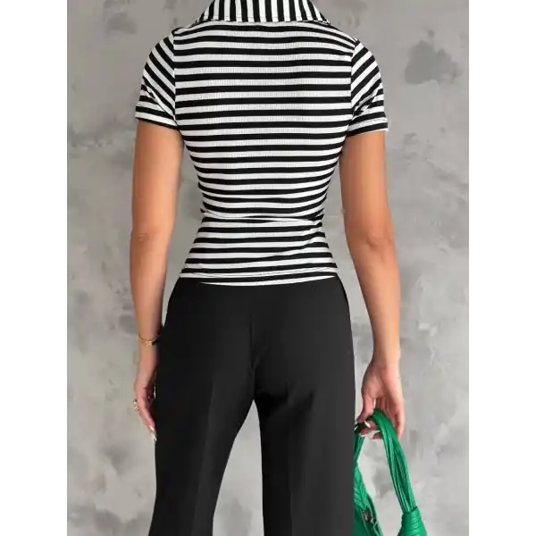 çizgili kaşkorse v yaka tişört siyahbeyaz