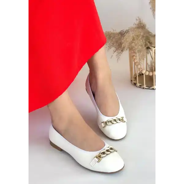Cleo Beyaz Cilt Babet Ayakkabı