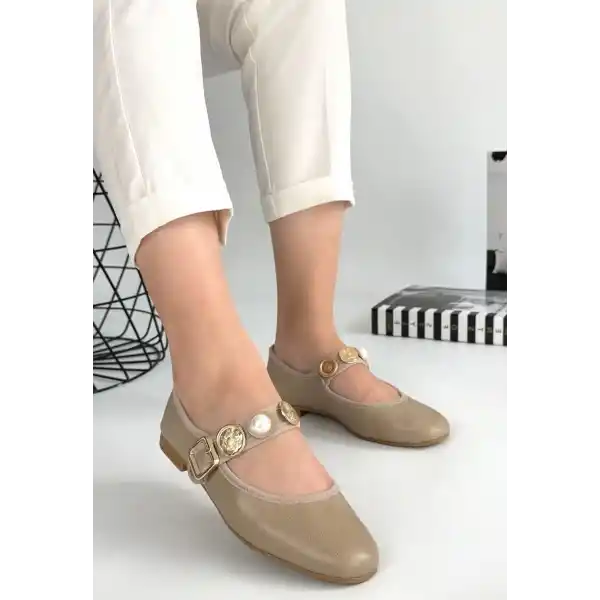 Copte Bej Cilt Babet Ayakkabı