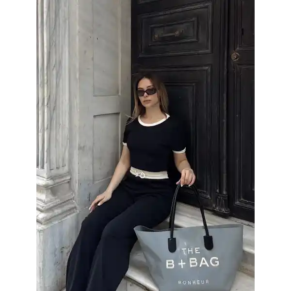 Crop pantolon biyeli takım siyah