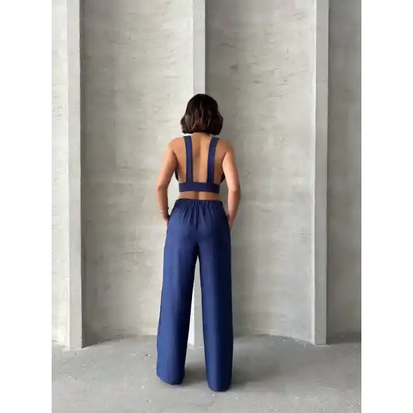 Crop pantolon keten takım s255012