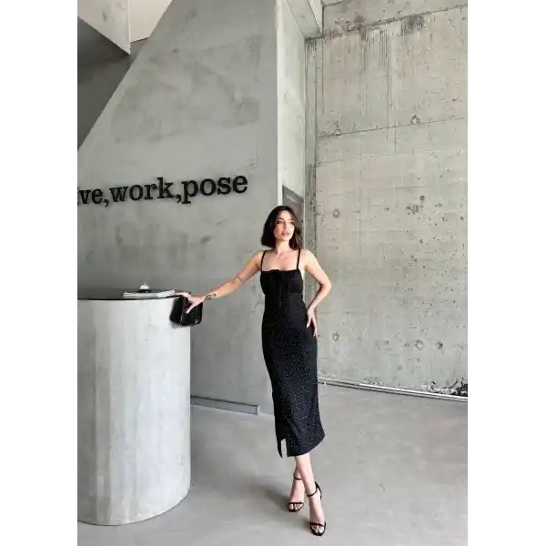 Desenli askılı elbise