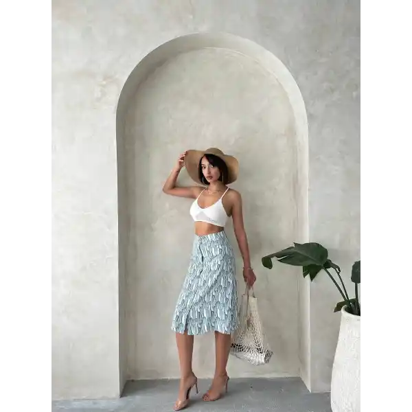 Desenli düğmeli etek s25800