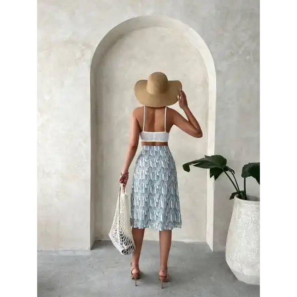 Desenli düğmeli etek s25800