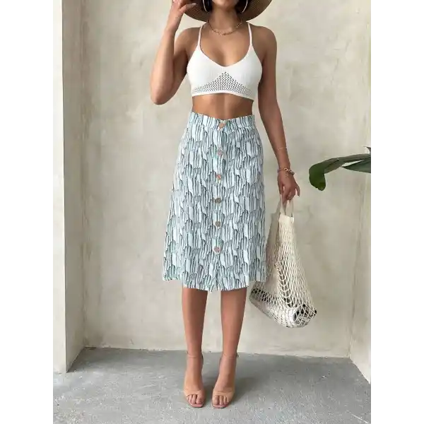 Desenli düğmeli etek s25800