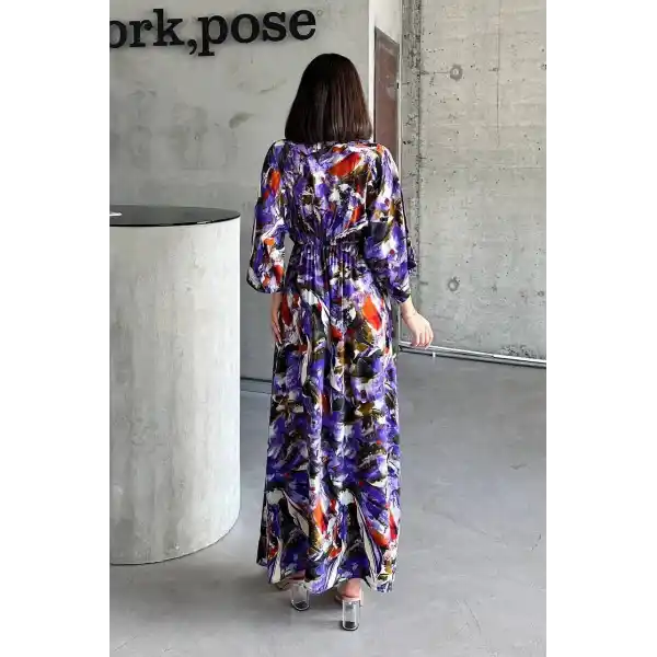 Dokuma baskılı yarasa kol elbise s8124