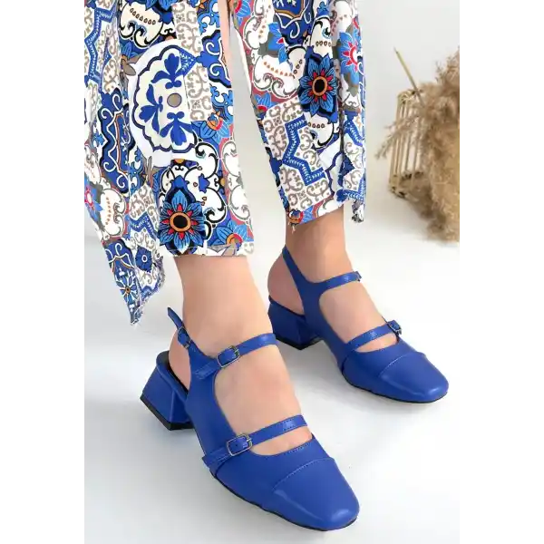 Doran Mavi Cilt Topuklu Ayakkabı