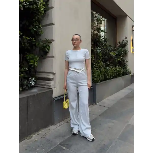 Düğme yakalı gri alt üst takım s3943