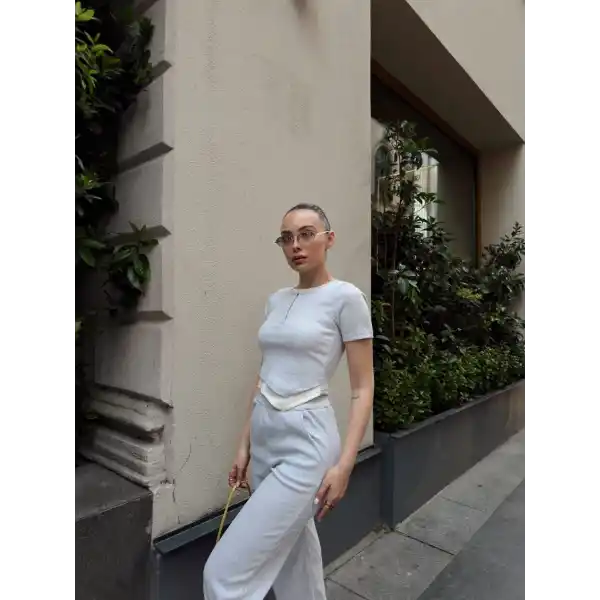 Düğme yakalı gri alt üst takım s3943