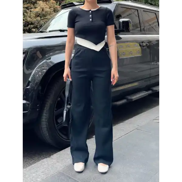 Düğme yakalı siyah alt üst takım s3943