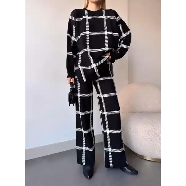 Ekoseli triko takım siyahbeyaz