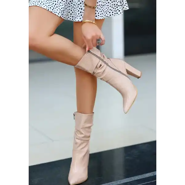 Erita Ten Rugan Desenli Topuklu Çizme