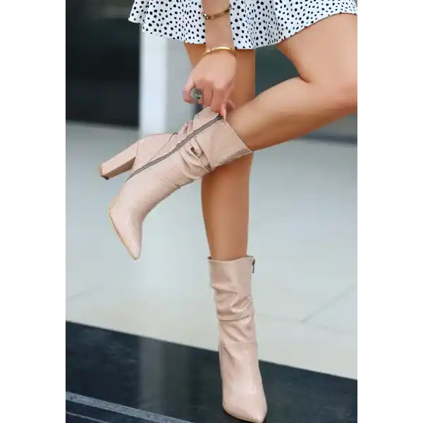 Erita Ten Rugan Desenli Topuklu Çizme