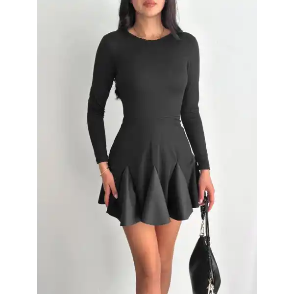 Eteği kloş crep mini elbise s1267