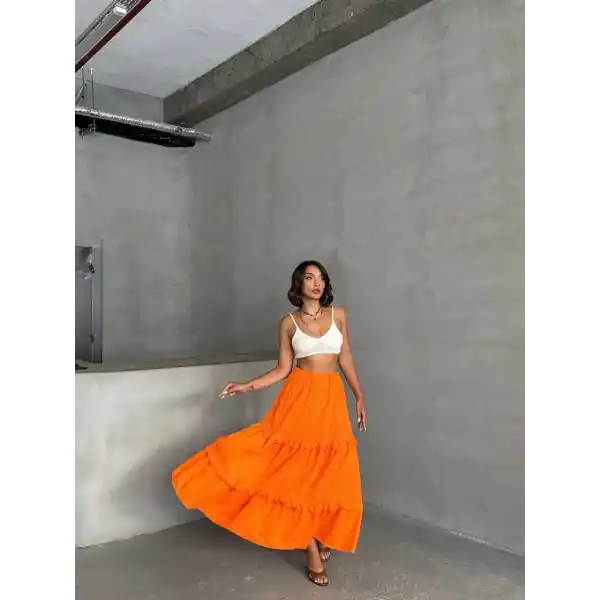 Fırfırlı brodeli astarlı uzun etek turuncu s255047