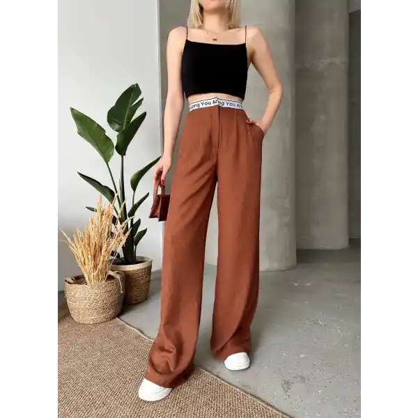 Flamlı kahve pantolon