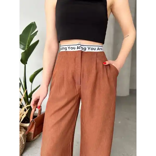 Flamlı kahve pantolon