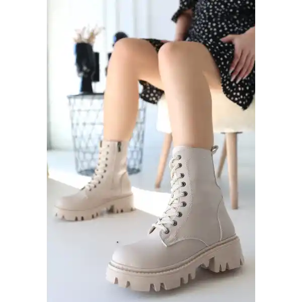 Flona Bej Cilt Bağcıklı Bot