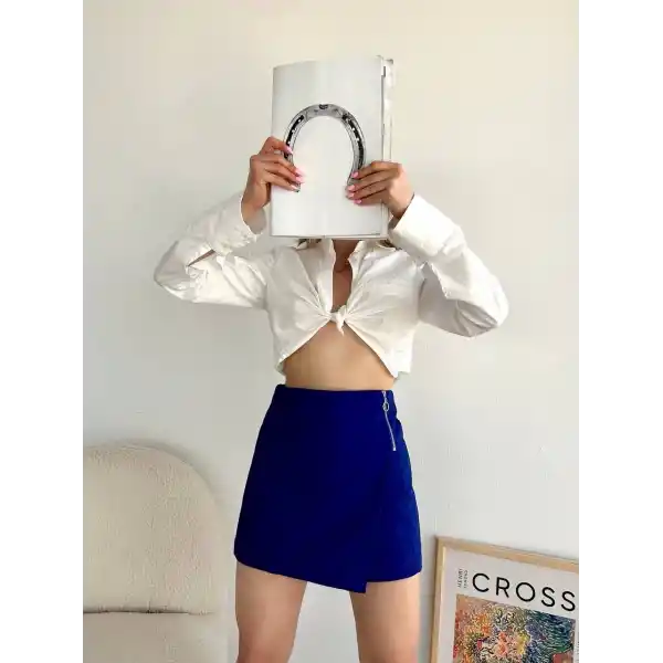 Gabardin fermuarlı şort etek S24906