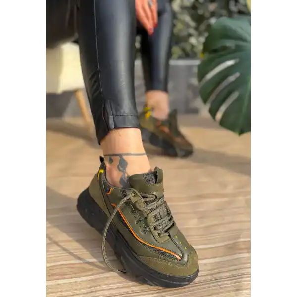 Imkea Yeşil Süet Turuncu Detaylı Spor Ayakkabı