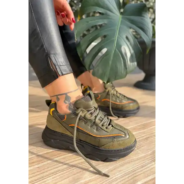 Imkea Yeşil Süet Turuncu Detaylı Spor Ayakkabı