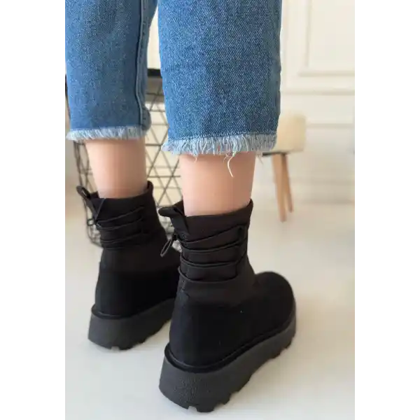 Jety Siyah Süet Bilekten Bağcıklı Bot