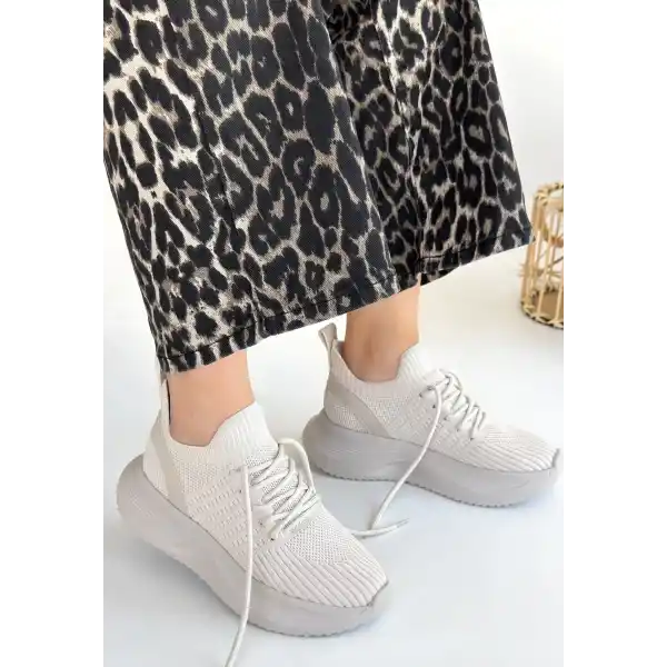 Jindy Bej Triko Bağcıklı Spor  Ayakkabı