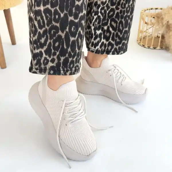 Jindy Bej Triko Bağcıklı Spor  Ayakkabı