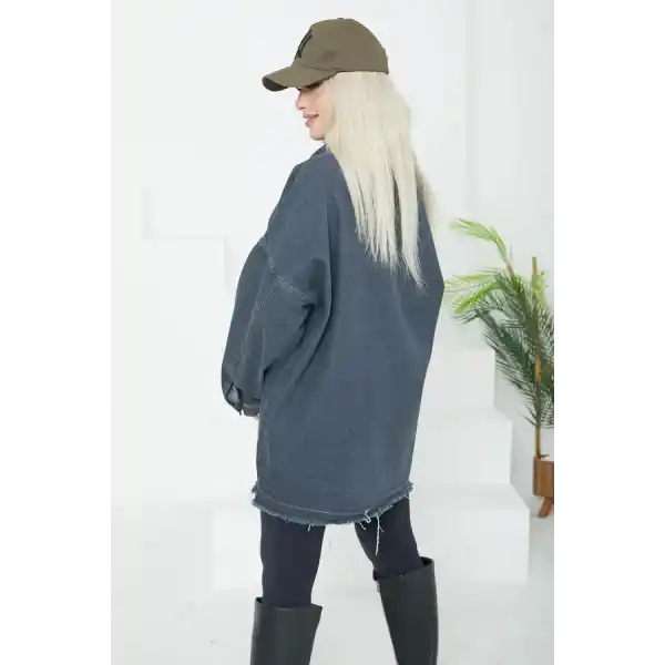 Kadın Çift Cepli Püskül Detay Kot Ceket