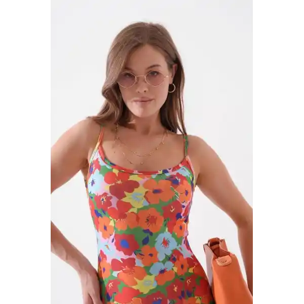 Kadın ince askılı desenli elbise s8105