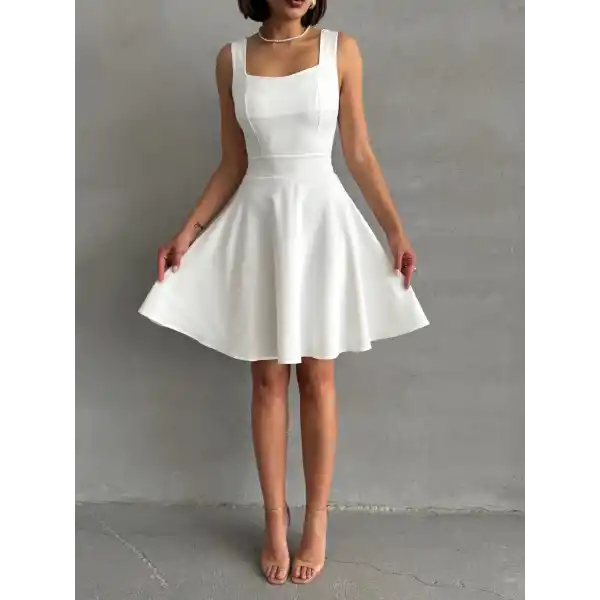 Kadın kare yaka kısa elbise s251188