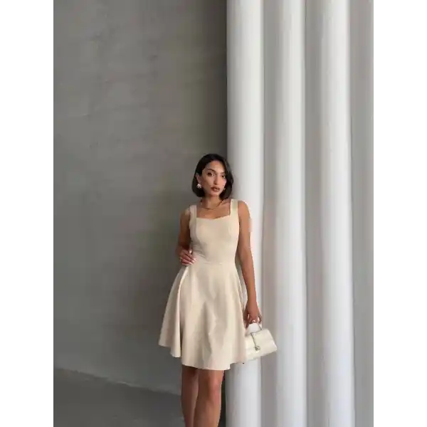 Kadın kare yaka kısa elbise s251188