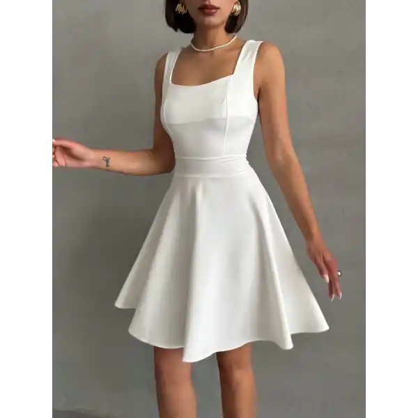 Kadın kare yaka kısa elbise s251188