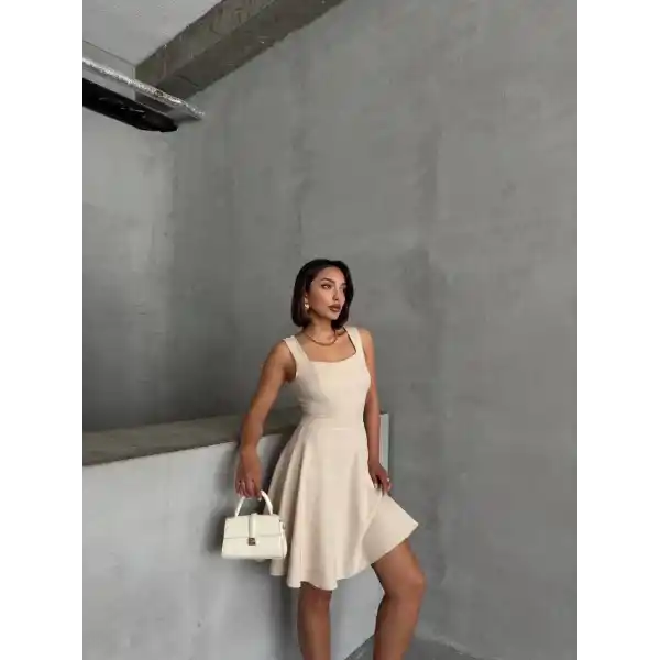 Kadın kare yaka kısa elbise s251188