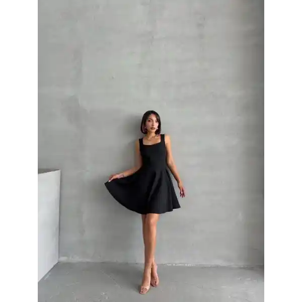 Kadın kare yaka kısa elbise s251188