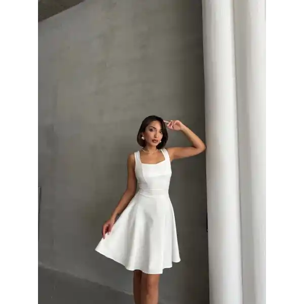 Kadın kare yaka kısa elbise s251188