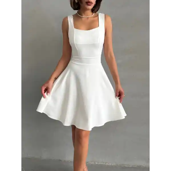 Kadın kare yaka kısa elbise s251188