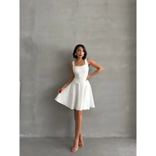 Kadın kare yaka kısa elbise s251188