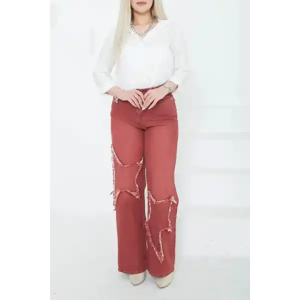 Kadın Yüksel Bel Püskül Detaylı Palazzo Jean Kot Pantolon