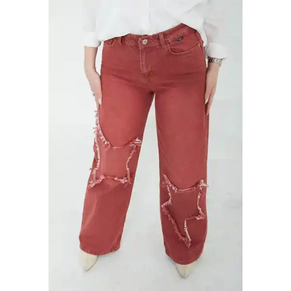 Kadın Yüksel Bel Püskül Detaylı Palazzo Jean Kot Pantolon