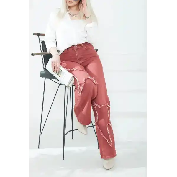 Kadın Yüksel Bel Püskül Detaylı Palazzo Jean Kot Pantolon