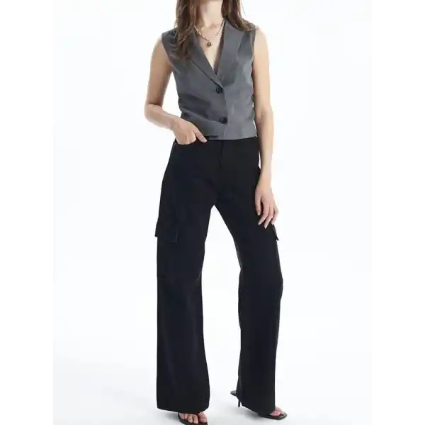 Kargo cep jeans pantolon siyah