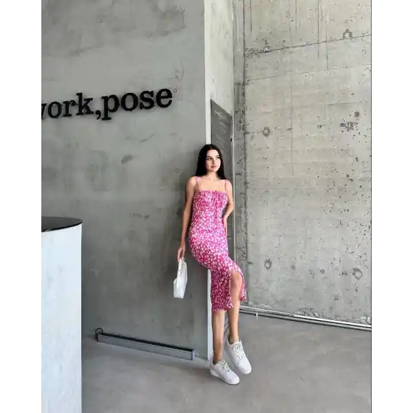 Kaşkorse Desenli askılı elbise