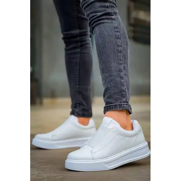 KB-007  Kuback  Beyaz Yüksek Taban Tek Bant Bağcıksız Günlük Erkek Ayakkabı