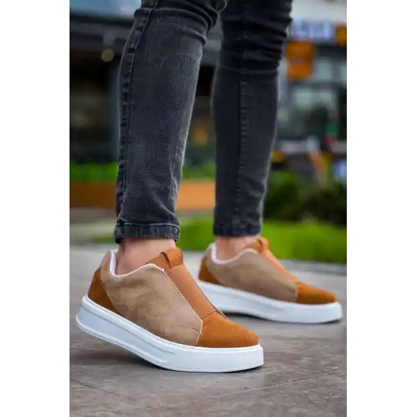 KB-007  Kuback  Vizon Taba Yüksek Taban Tek Bant Bağcıksız Günlük Erkek Ayakkabı