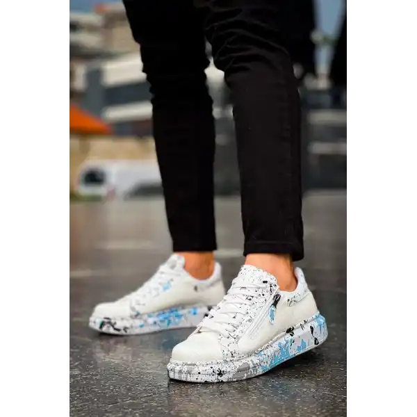 KB-02  Kuback  Bağcıklı Crocodile Beyaz Mavi Günlük Erkek Ayakkabı