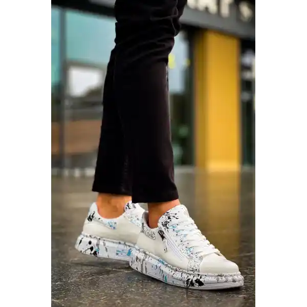 KB-02  Kuback  Bağcıklı Crocodile Beyaz Mavi Günlük Erkek Ayakkabı