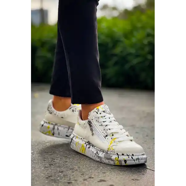 KB-02  Kuback  Bağcıklı Crocodile Beyaz Sarı Günlük Erkek Ayakkabı