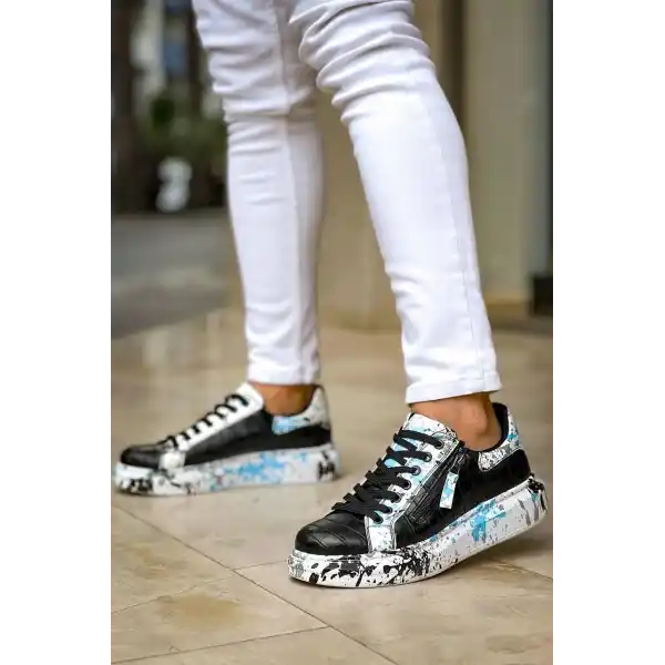 KB-02  Kuback Bağcıklı Crocodile Siyah Mavi Günlük Erkek Ayakkabı