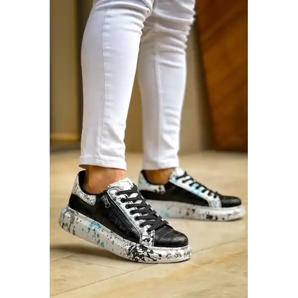 KB-02  Kuback Bağcıklı Crocodile Siyah Mavi Günlük Erkek Ayakkabı